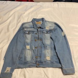 Dark denim fur coat and a light blue Jean jacket